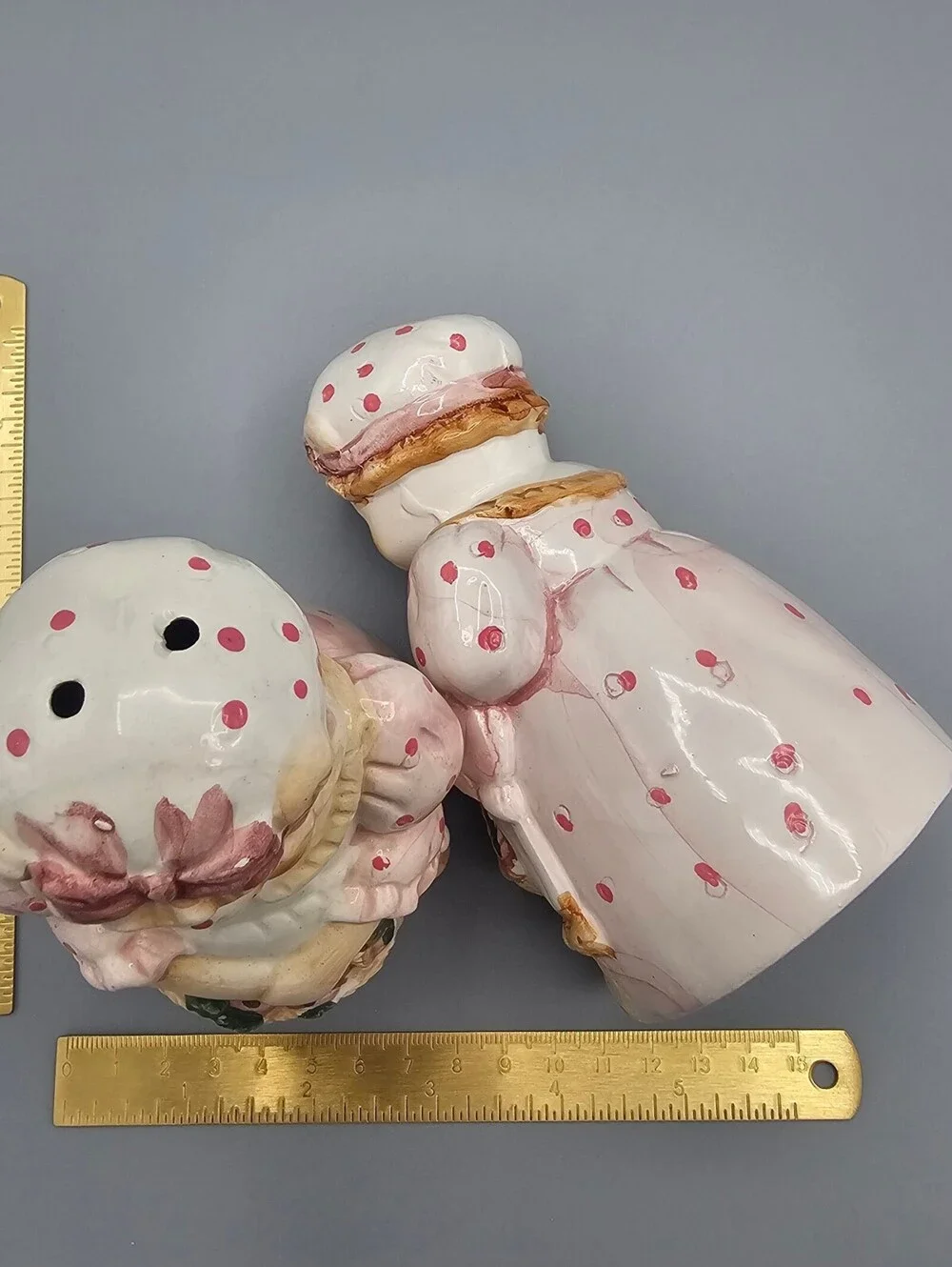 Vintage Ceramic Bear Salt and Pepper Shakers with Floral Basket Design